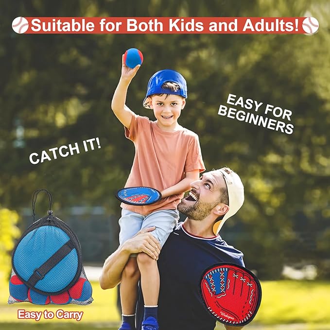 Toss and Catch Ball Game, Kids Toddler Baseball Glove & Catch Ball Toys, Kids Outdoor Games for Family, Toys for Beach Pool Yard Outside, Birthday Gift for Ages 3 4 5 6 7 8-12 (Red-2 Pack)