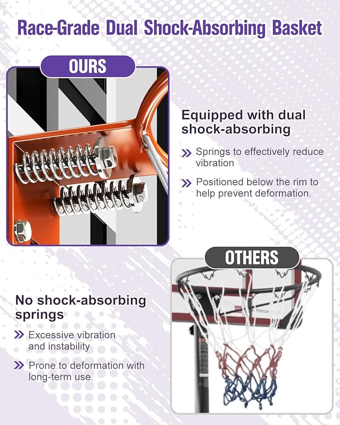 TONBUX Basketball Hoop Outdoor 44/48 Inch Shatterproof PC Backboard, 5.25-10FT Stepless Adjustable Height, Portable Basketball Hoop for Kids/Teens/Adults in Backyard, Driveway and Indoor