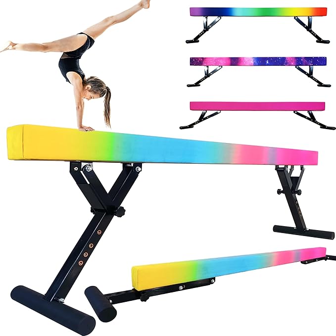 Adjustable Balance Beam Gymnastics Beam 8 FT Adjustable Height Beams for Kids, High and Low Floor Beams,Gymnastics Equipment for Kids Adults Training at Home and Gym Center