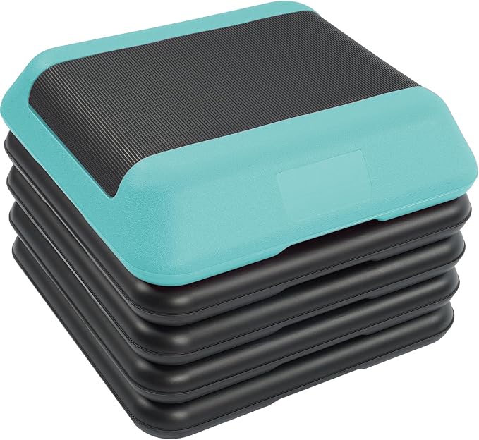 Fitvids Step Aerobic Platform, Exercise Step with 5 levels Adjustable Height, 4 Stackable Risers, Fitness Training Workout Stepper for Home Gym, Cardio Strength, Multiple Options