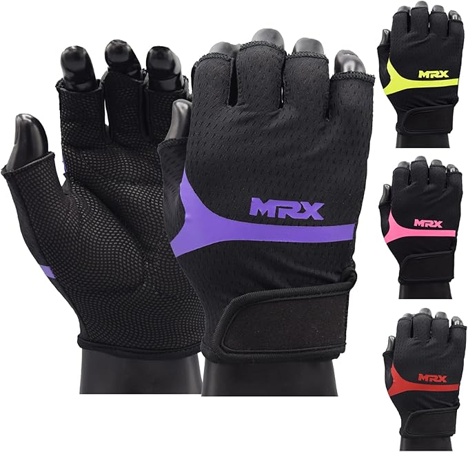 MRX Weight Lifting Gloves for Women Breathable Workout Gloves Anti Slip Padded Shock-Absorbing Extra Grip Palm Protection Half Finger Exercise Gloves for Gym, Cycling, Training, Weightlifting