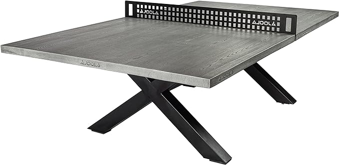 JOOLA Outdoor Table Tennis Table - Multi Use Conference Table Dining Table - Concrete Wood Look Includes Steel Outdoor Ping Pong Net Set & Frame - Hybrid Indoor Outdoor Ping Pong Table