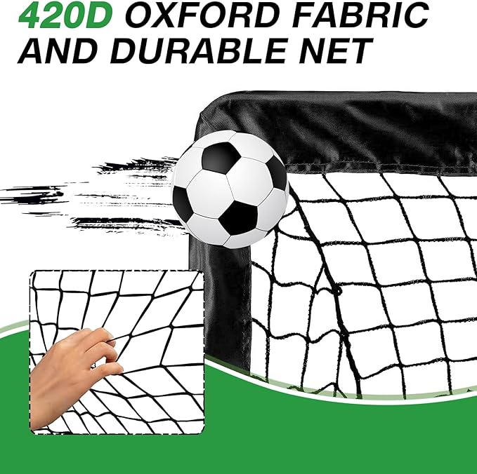 2 Pack 4' x 3' Soccer Goal Net Set, Pop Up Kids Practice Soccer Goals for Indoor and Outdoor.Portable Soccer Net with Carrying Bag & Ground Pegs, Perfect for Backyard, Field, Court