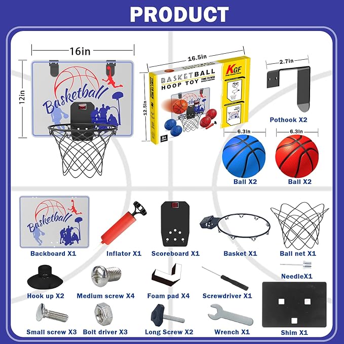 Basketball Hoop Indoor for Kids 4-12 Years Old, Over The Door Mini Hoops with 4 Balls, Scoreboard & Music Accompaniment, Cheering Sounds, Indoor Basketball Hoop Sports Toy Gift for Boys Girls