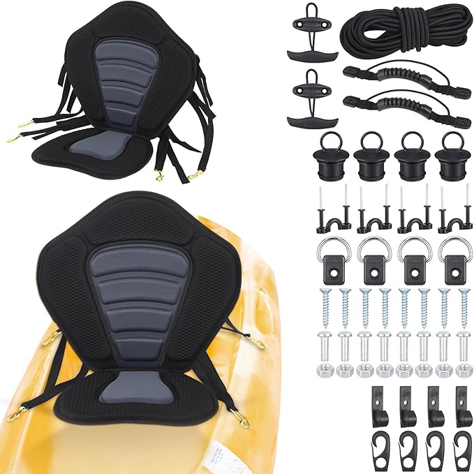 Kayak Seat with Back Support, Thickened Padded Deluxe Canoe Seat with Adjustable Straps Accessory for Kayaking Canoeing Rafting Fishing