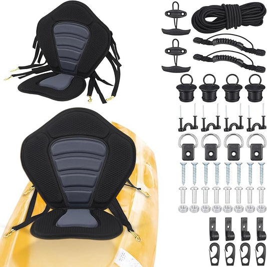 Kayak Seat with Back Support, Thickened Padded Deluxe Canoe Seat with Adjustable Straps Accessory for Kayaking Canoeing Rafting Fishing