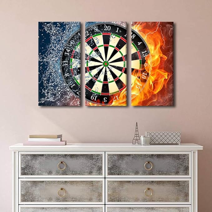 3 Panels Office Wall Art Dartboard with Darts Closeup Large Vintage Canvas Wall Art Contemporary Modern Artwork Pictures Wall Art for Living Room Bedroom Decorations Framed Ready to Hang - 24" Wx36 H