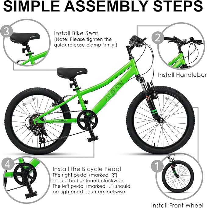 AVASTA Govet 20'' Kids Mountain Bike for 6-12 Years Old Boys Girls with Suspension Fork, 6 Speeds Drivetrain, Multiple Colors