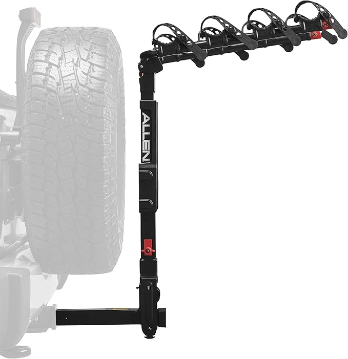 Allen Sports Premier Locking Quick Release 4-Bike Carrier for 2 Inch Hitch on Vehicles with Spare Tire, Model 400QR, Black