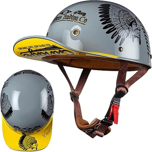 Vintage Baseball Cap Open Face Motorcycle Helmet - DOT Approve,GermanStyle Half Helmet for Adults, Ideal for Cruiser, Scooter & Moped, Unisex Design
