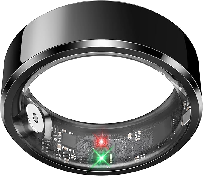 Health Smart Ring for Men Women, Fitness Tracker with Heart Rate/Blood Pressure/Blood Oxygen Monitor,Sleep Tracker,Pedometer, IP68 Waterproof Ring for iPhone&Android, No Subscription (Black, Size11）