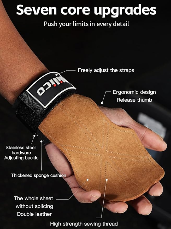 Leather Weight Lifting Gloves Wrist Straps for Weightlifting, Adjustable Weight Lifting Straps Cobra Grips, Gym Strap Gym Gloves for Men Women