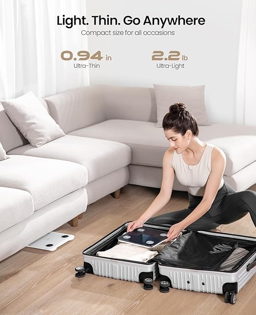 Smart Scale for Body Weight, BMI, Body Fat, Muscle Mass, Highly Accurate Digital Bathroom Scale, 20 Body Composition Analyzer Sync Apps 400lbs,10.2" Compact Scale, Blue