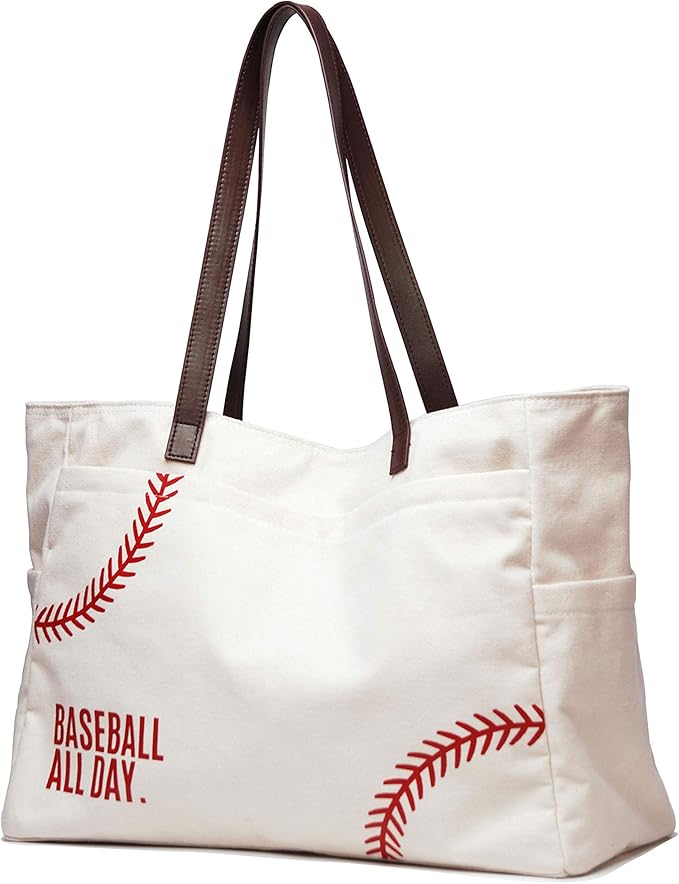 XL Baseball Mom Tote Bags For Women Canvas Utility Purse Handbag with Pockets