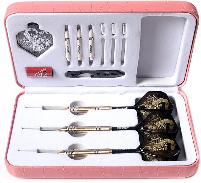 CUESOUL Steel Tip Darts Set 20/22/24 Grams with Deluxe PU Darts case-Black Scorpion Series