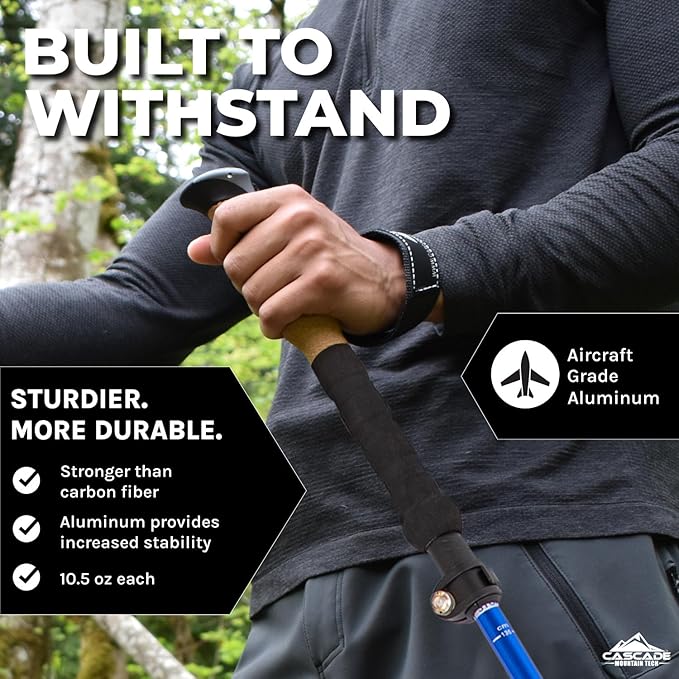Cascade Mountain Tech Lightweight Aircraft-Grade Aluminum Trekking Poles with Extended Down Grip Plus Tip Kit