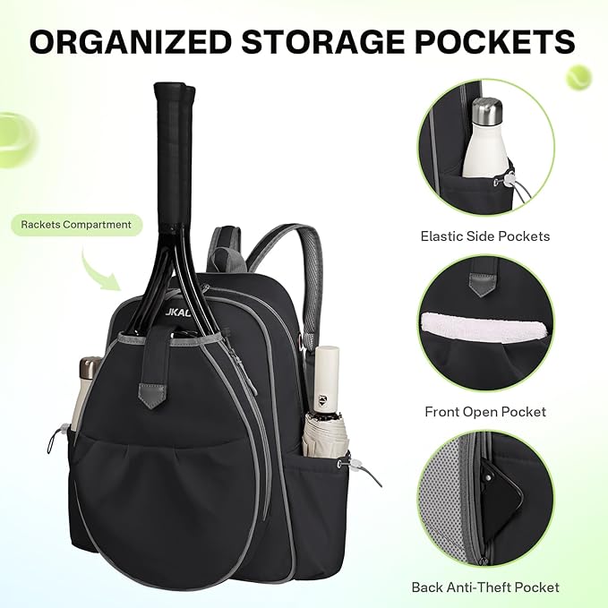 Tennis Bags for Women, Waterproof Tennis Sling Crossbody Shoulder Backpack Holds 2 Rackets, Tennis Racket Bag for Pickleball Badminton