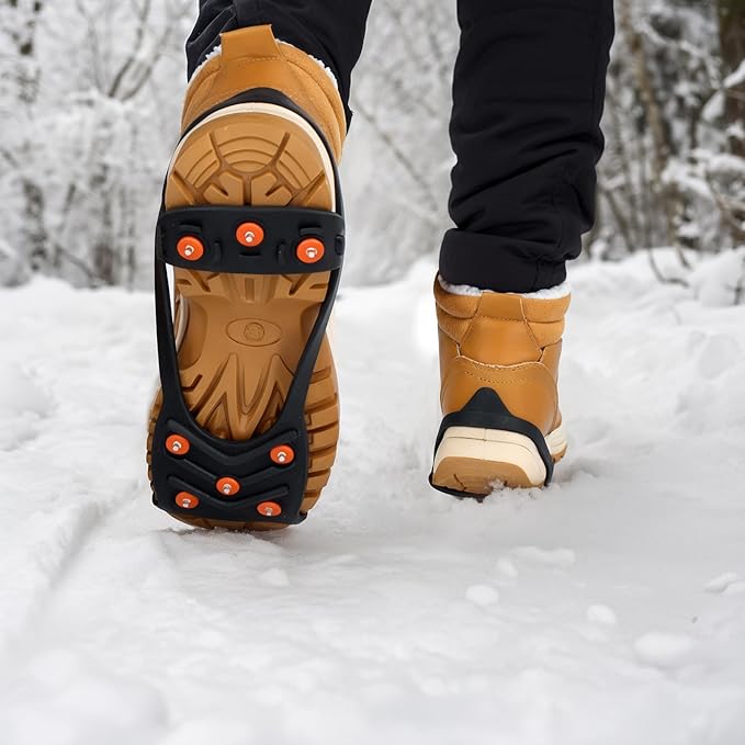 Gripper Spike Ice Traction Cleats, Non-Slip Ice Snow Grips 8 Steel Studs, Universal Ice Spikes Snow Grips Traction for Walking Climbing Hiking on Snow and Ice