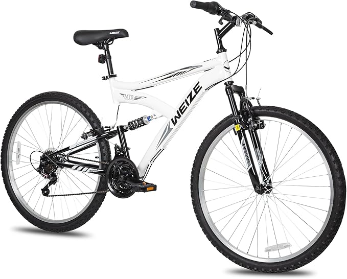 WEIZE Mountain Bike, 26/27.5 inch Outdoor Cycling Bike,18-Speed/High-Carbon Steel/Dual Full Suspension, Adjustable Ergonomic Seat for Men Women Adult, MTB Bicycle with Suspension Fork,Sleek Colors