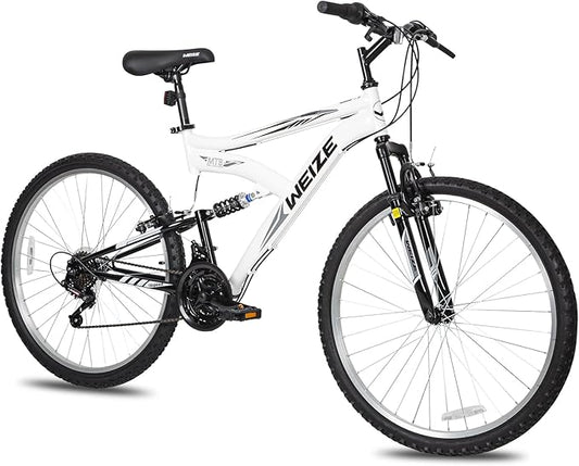 WEIZE Mountain Bike, 26/27.5 inch Outdoor Cycling Bike,18-Speed/High-Carbon Steel/Dual Full Suspension, Adjustable Ergonomic Seat for Men Women Adult, MTB Bicycle with Suspension Fork,Sleek Colors