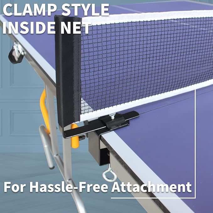 Professional Table Tennis Table, Foldable Ping Pong Game Set for Indoor, 8FT 9FT Single Player Playback Mode Ping Pong Table with Net and Post Set, 2 Paddles and 3 Balls (Blue & Yellow-8FT)