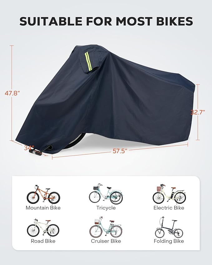 VIRIBUS Bike Cover, Outdoor Waterproof Bicycle Cover for 1-2 Bikes, Adult Tricycle Cover with Lock Holes & Windproof Buckle, 210D Bike Outdoor Storage Cover for Mountain Bike Road Bike Electric Bike