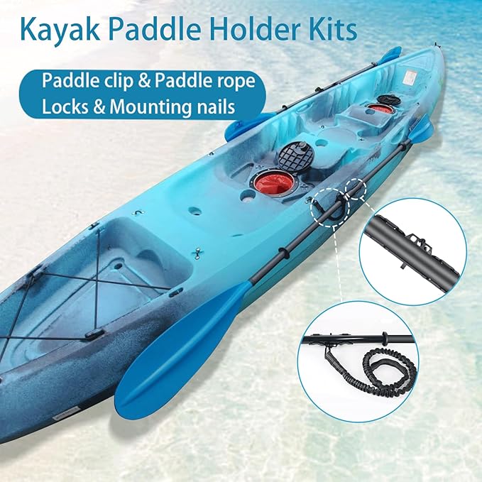 2PCS Kayak Paddle Holder, Coming with Locking Kits & Hardware & Adjustable Kayak Paddle Leashes