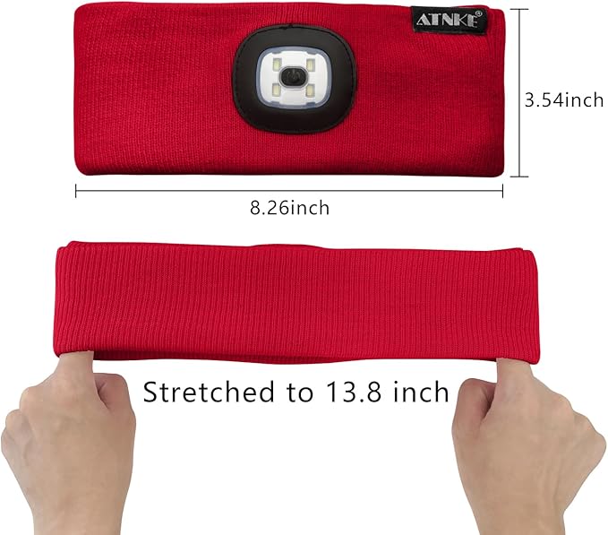 ATNKE 4 LED Lighted Sport Sweatband,USB Rechargeable Running Head Band Lamp High Stretch Wicking Gifts for Men and Women