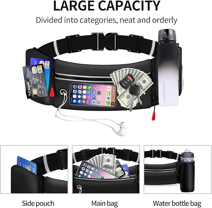 Hydration Running Belt for Women Men Running Fanny Pack with Foldable Water Bottle Holder (Bottles NOT Included) for Walking No Bounce Adjustable Waist Pouch for Runners Jogging