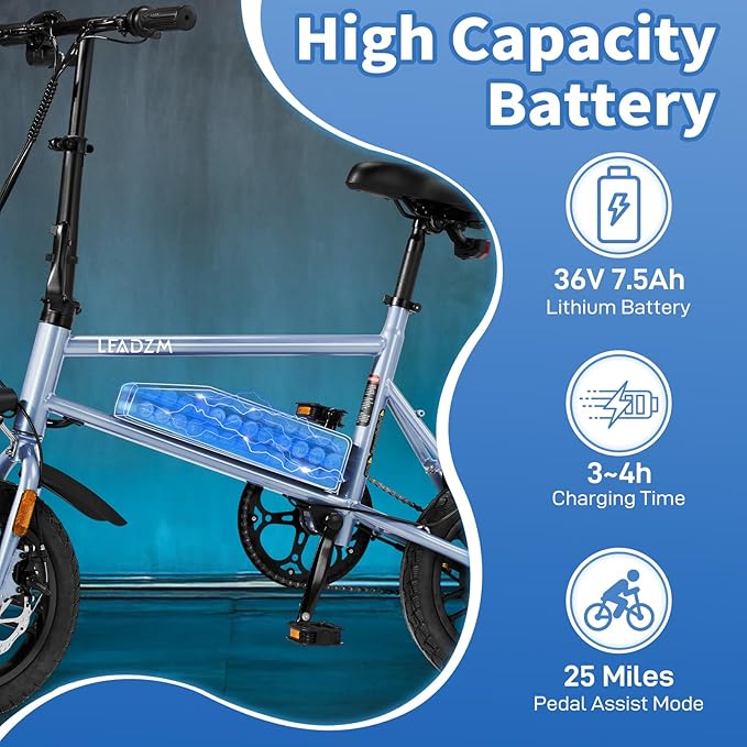 Winado Electric Bike for Adults, 14" Folding Electric Bicycle 450W Motor with Dual Disc Brakes, Max Range 25Miles(Pedal-Assist) & Speed 15.5MPH, Foldable Commuter City Ebike for Adults/Teens