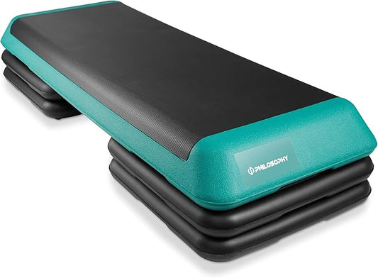 Philosophy Gym Aerobic Exercise Adjustable Step Platform, Health Club Size, with 4 Risers Included