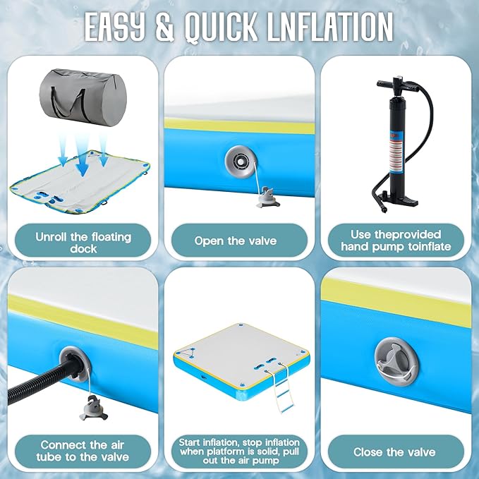 Specraft Inflatable Floating Dock, Non-Slip Air Dock Platform loating Island Raft with Rope Ladder for Pool Lake Beach Ocean