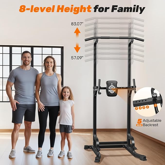 Sportsroyals Power Tower Pull Up Bar Station, 450LBS Stable Pull Up Dip Station for Home Gym Strength Training Equipment
