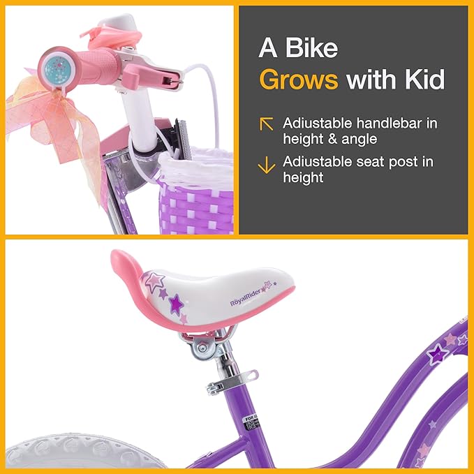 RoyalBaby Girls Bike EZ Bike Stargirl Training Free Balance to Pedal Easy Learning Bicycle, 12-20 Inch for Toddlers & Big Kids.