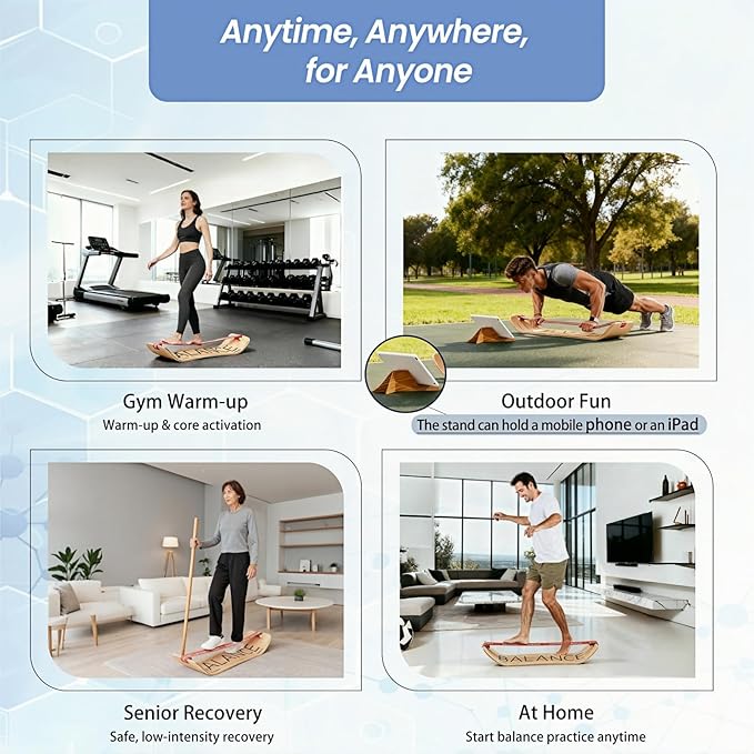Slackline Balance Board Trainer for Kids & Adults – Pre-Assembled Wooden Board with Premium Stand, Core Strength & Flexibility Trainer for Home,Gym,Yoga,or Office Workouts
