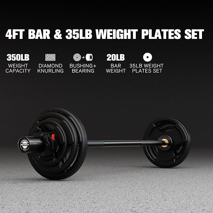 RitFit Barbell Weight Set - 4/6FT Olympic Barbell with Weight Plates (55-275LB Total) - Weightlifting Equipment for Squats, Curls, Deadlifts, Presses, Hip Thrusts