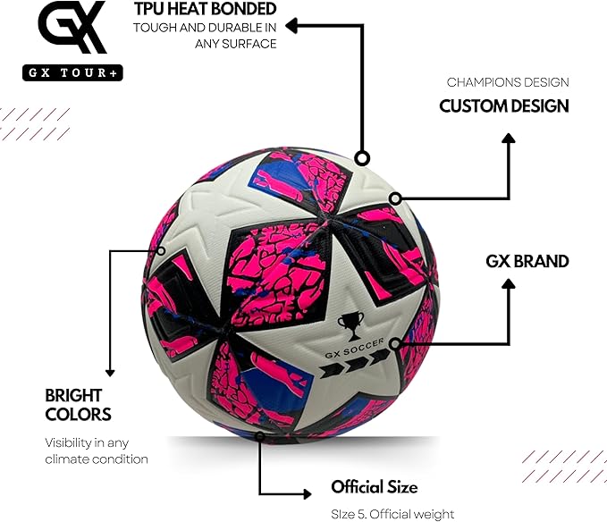 Soccer Ball Size 4. GX Soccer Champions Soccer Ball. Professional Grade PU Durable Material.
