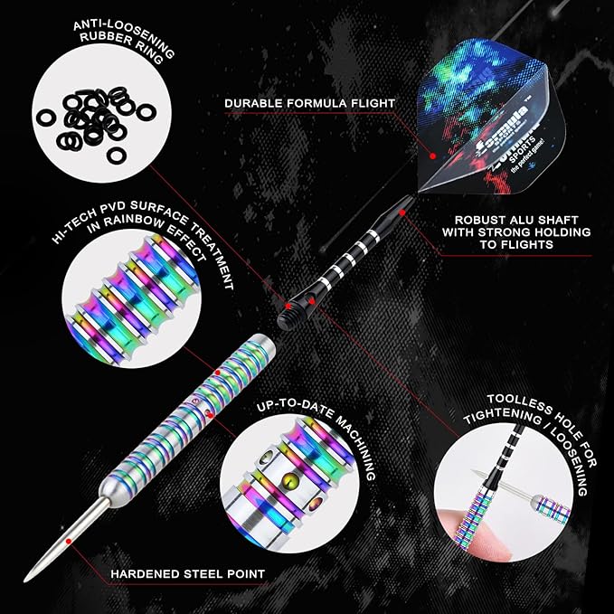 Formula Sports 90% Tungsten Steel Tip Darts Set - Professional Darts Metal Tip Set Available in 21g/22g/23g/24g, with Aluminum Shafts, Tungsten Barrels, Extra Flights, Sharpener, Carrying Case