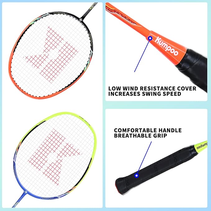 Badminton Racket Carbon Fiber, Badminton Racquet Set with Cover, Badminton Professional Racket Durable for Beginners Outdoor Games Gym