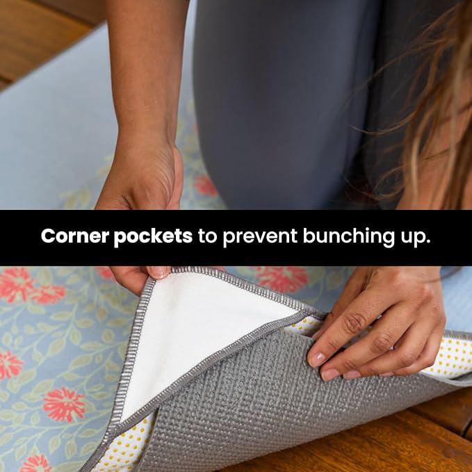 Yoga Drip Yoga Towel - Non Slip Hot Yoga Mat Towel With Corner Pockets, No-Skid Grip, and Built-in Alignment Lines | Soft, Moisture Wicking, and Sweat Absorbent | No Bunching, Stays in Place 72" x 25"