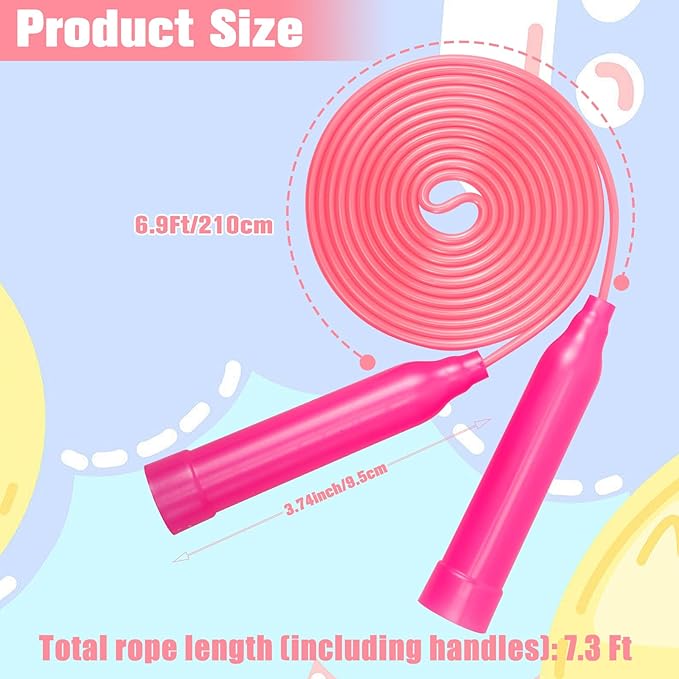 30 PCS Pink Jump Ropes Bulk, Adjustable Plastic Skipping Rope, 7.3 Feet Jump Ropes for Kids, PVC Jumping Rope for Party Favor Birthday Gifts, Indoor Outdoor Activity