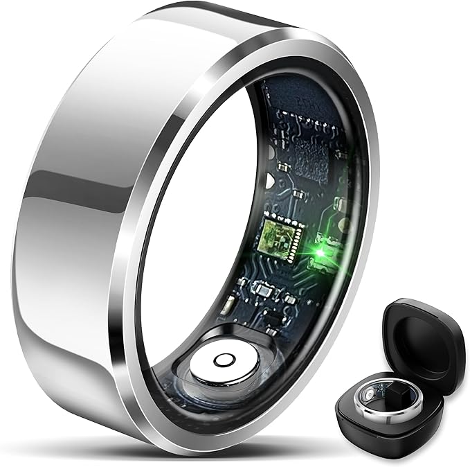 Smart Ring for Women Men Fitness Tracker with Blood Pressure,Heart Rate,Sleep Monitoring,Step Counting,for iPhone and Android,Waterproof Smart Blood Pressure Monitor,No Subscription Fees (Silver 9)