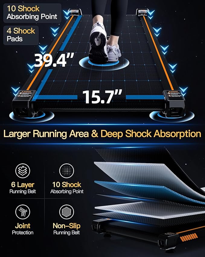 13% 6-Level Walking Pad with Auto Incline - Treadmill with Auto Incline and Remote Control, 330Lbs Capacity Portable Compact Treadmill for Home Office, LED Display
