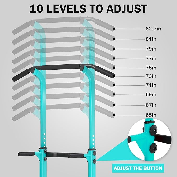 Dland Power Tower Pull Up Bar Dip Station and Height Adjustable Dip Bar Stand, Multi-Function Home Gym Exercise Equipment Strength Training Fitness Workout Station
