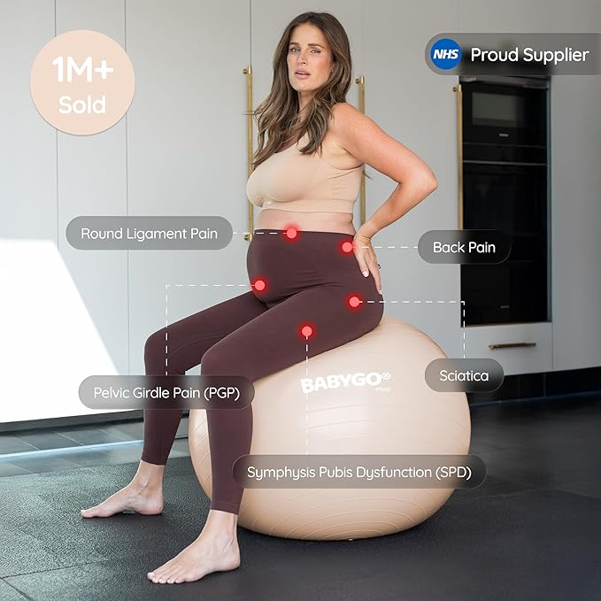 BABYGO Birthing Ball - Pregnancy Yoga Labor & Exercise Ball & Book Set Trimester Targeting, Maternity Physio, Birth & Recovery Plan Included Anti Burst Eco Friendly