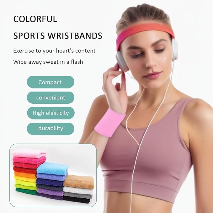 Wristbands Sweatbands for Men & Women, Breathable Tennis Wrist Bands Absorbent Sweat Band Multiuse Wristband for Basketball, Running, Gym, Working Out