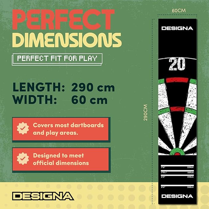 | Non-Slip Carpet Dart Mat with Double Top Design & Throw Lines | 290cm x 60cm