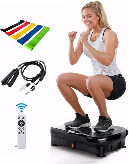 3D Bluetooth Vibration Plate - 5-in-1 Fitness Machine for Weight Loss, Shaping, Muscle Toning | Lymphatic Drainage & Strain Relief | 2 Ropes + 5 Bands | 330lb Max Load