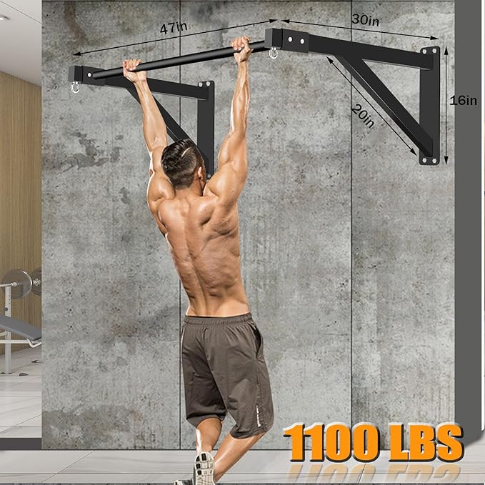 Wall Mounted Pull Up Bar, Heavy Duty Chin Up Bar - Upgrade 1110 lbs Weight Capacity, Multi-Grip Pull Ups, Strength Training Pull-Up Bars for Home Garage Gym Versatile Workouts