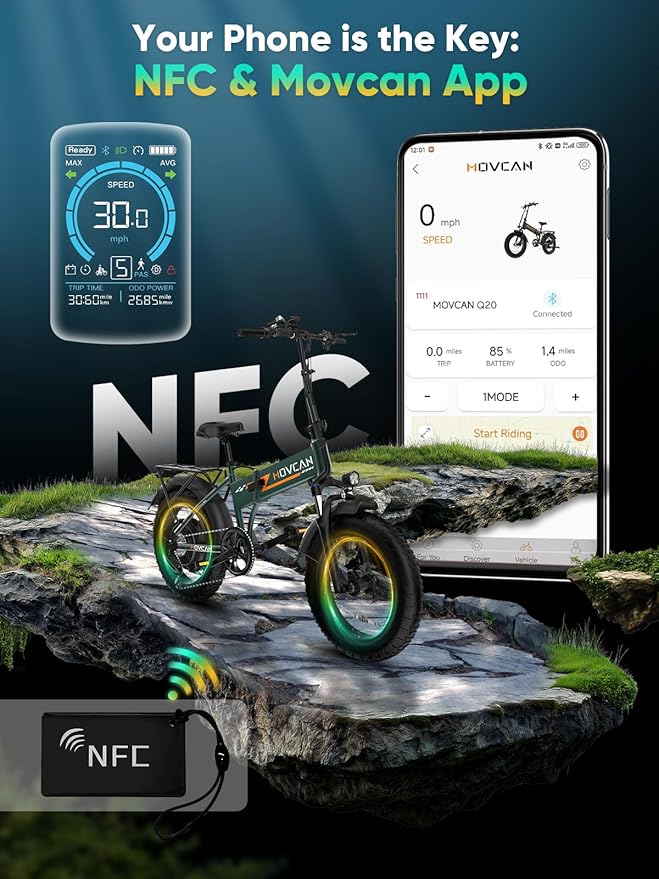 Q20 Folding Electric Bike, 52V 15.6Ah Removable Concealed Battery 20” Fat Tire Dirt Bike,1500W Motor 30 MPH Top Speed E Bikes, 7 Speed Dual Hydraulic Brake Electric Bikes for Adults